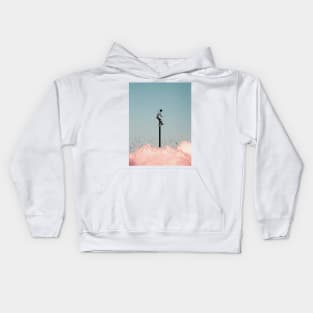 Balancing on one leg above the clouds Kids Hoodie